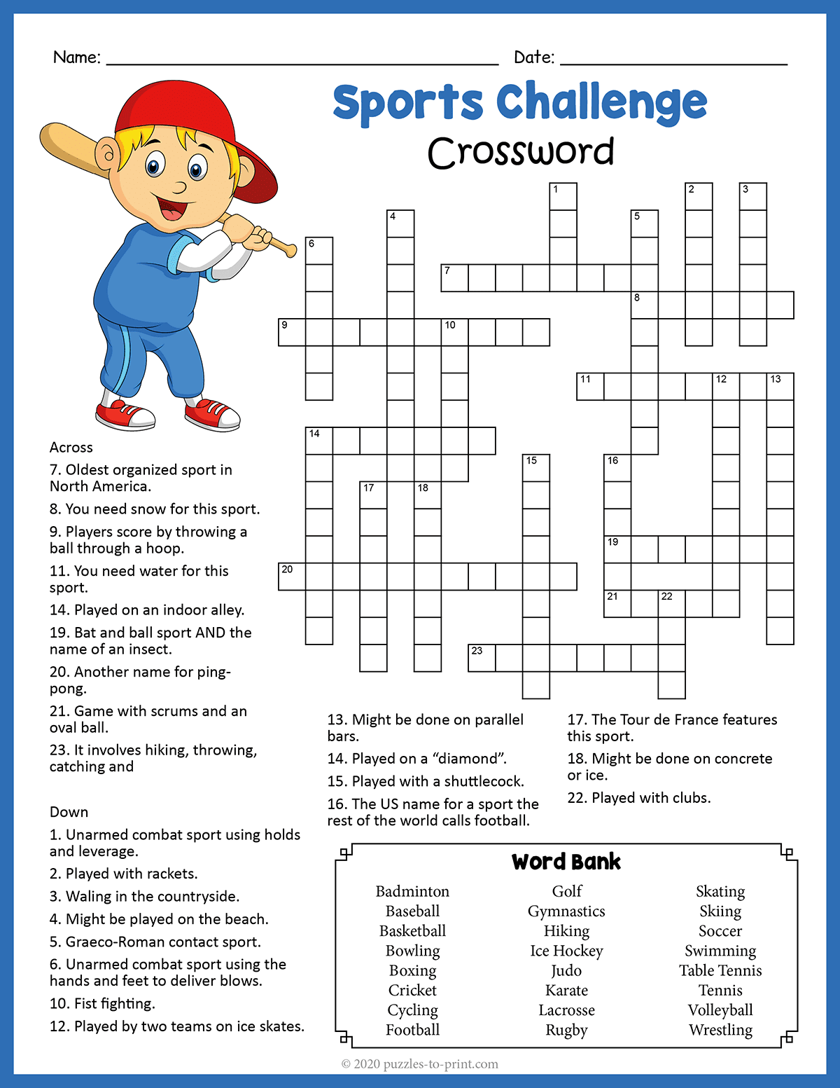 Printable Crossword Puzzles Sports