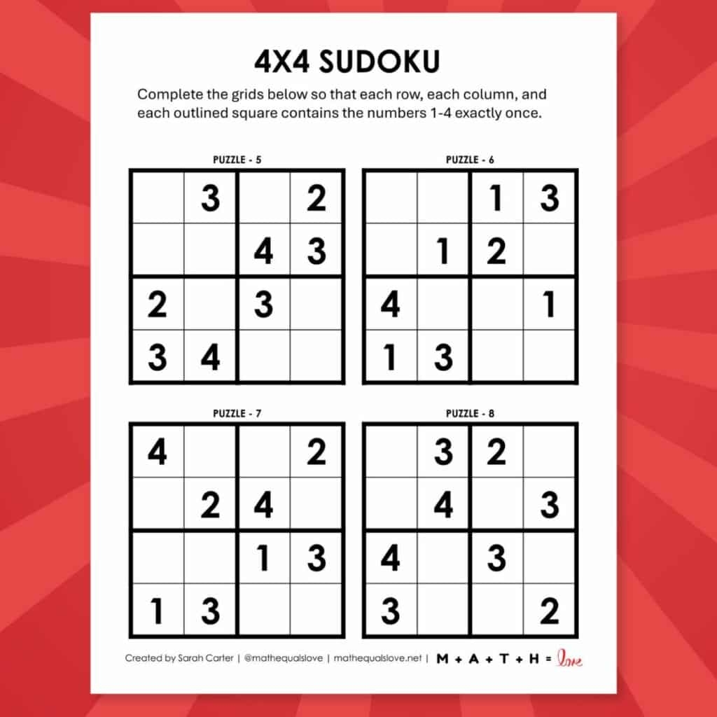 Printable Sudoku Puzzles 4 Per Page