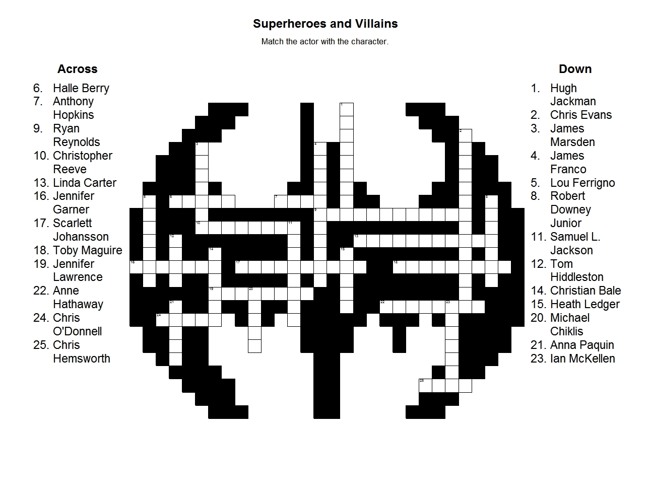 Superhero Crossword Puzzles Printable