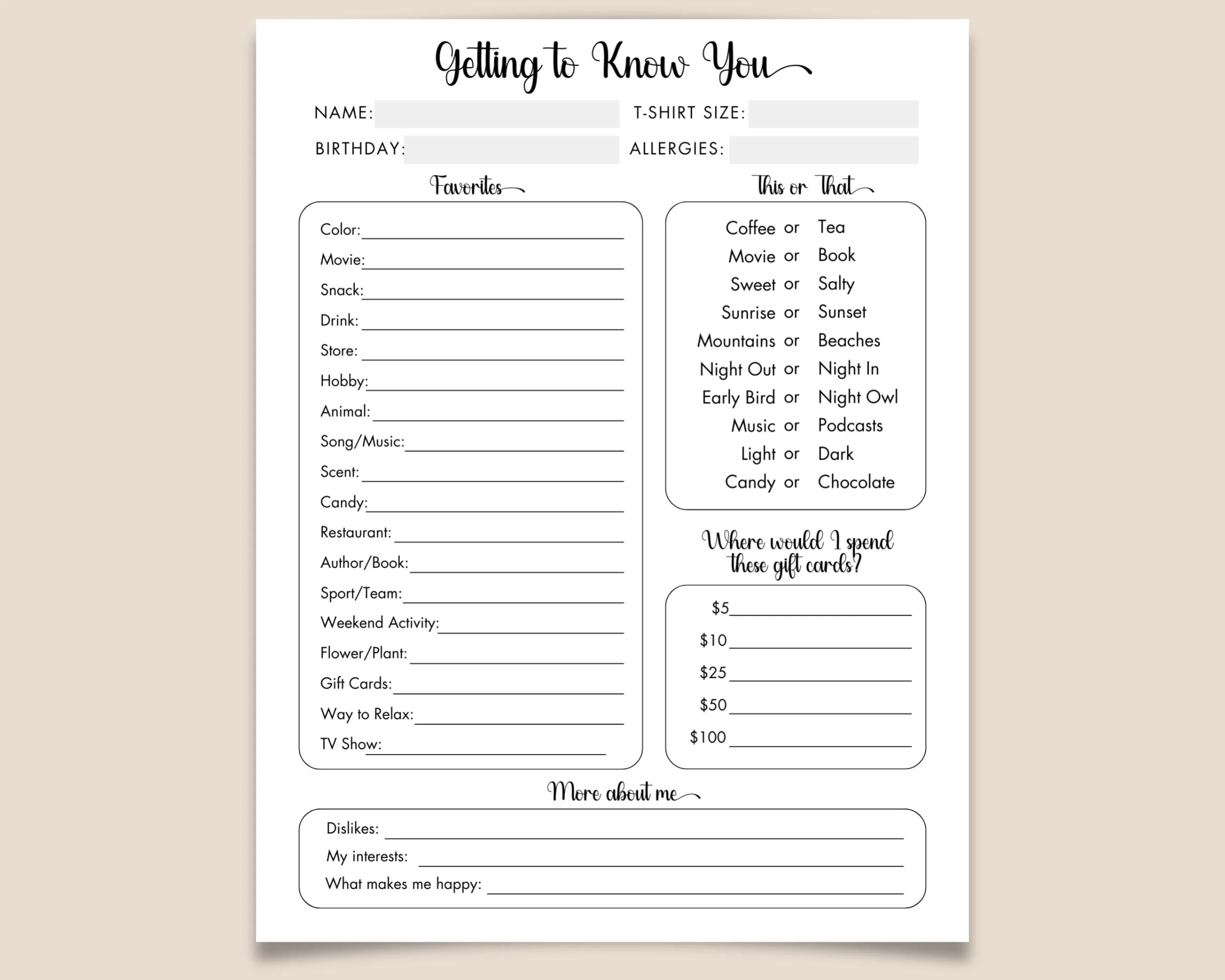 Team Building Get To Know Your Staff Questionnaire Printable 