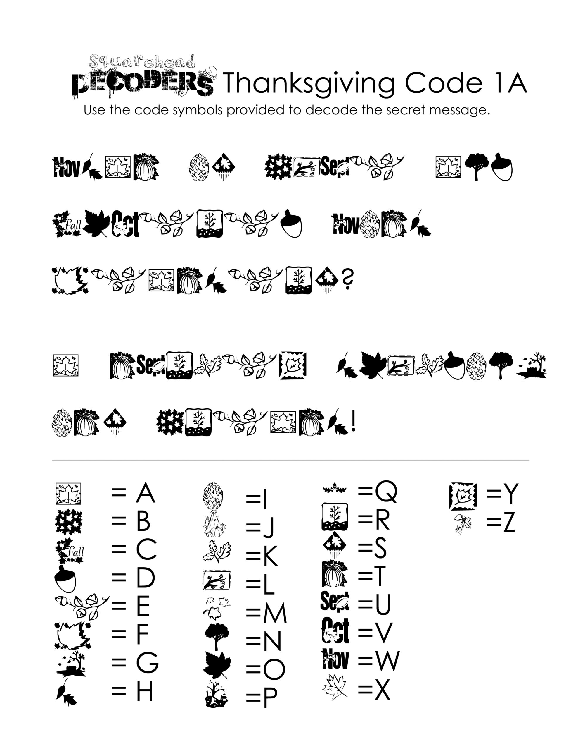 Thanksgiving Decoding Worksheets free Squarehead Teachers