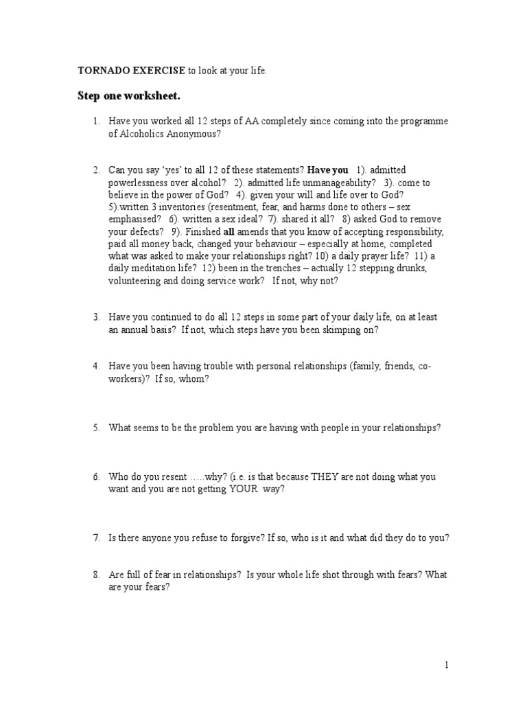 Aa Step 3 Worksheets Printable