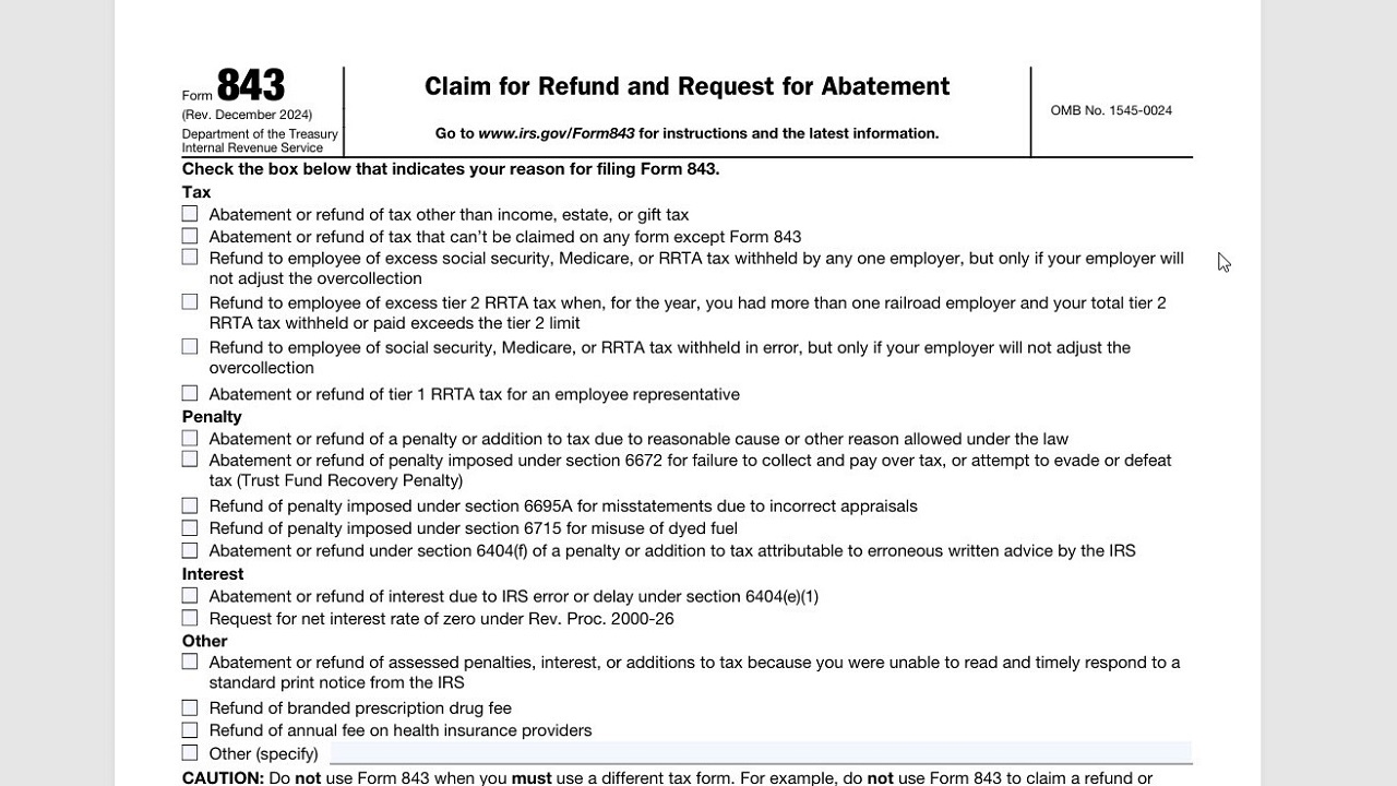 Irs Form 843 Printable Instructions