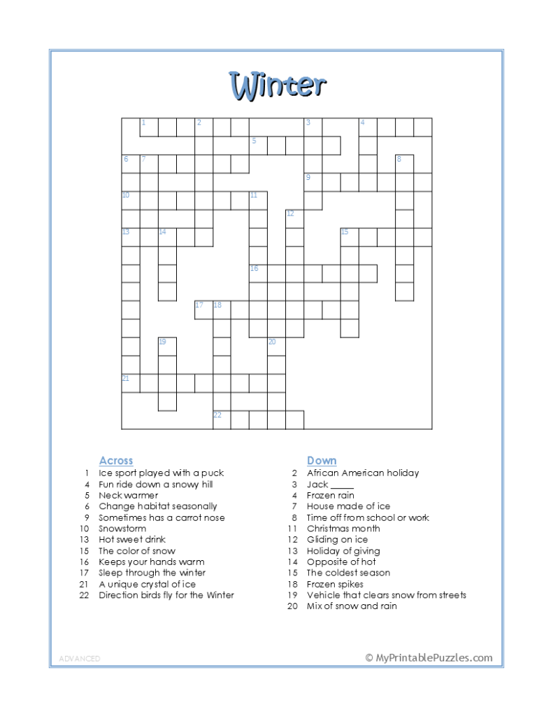 Crossword Puzzles For High School Printable