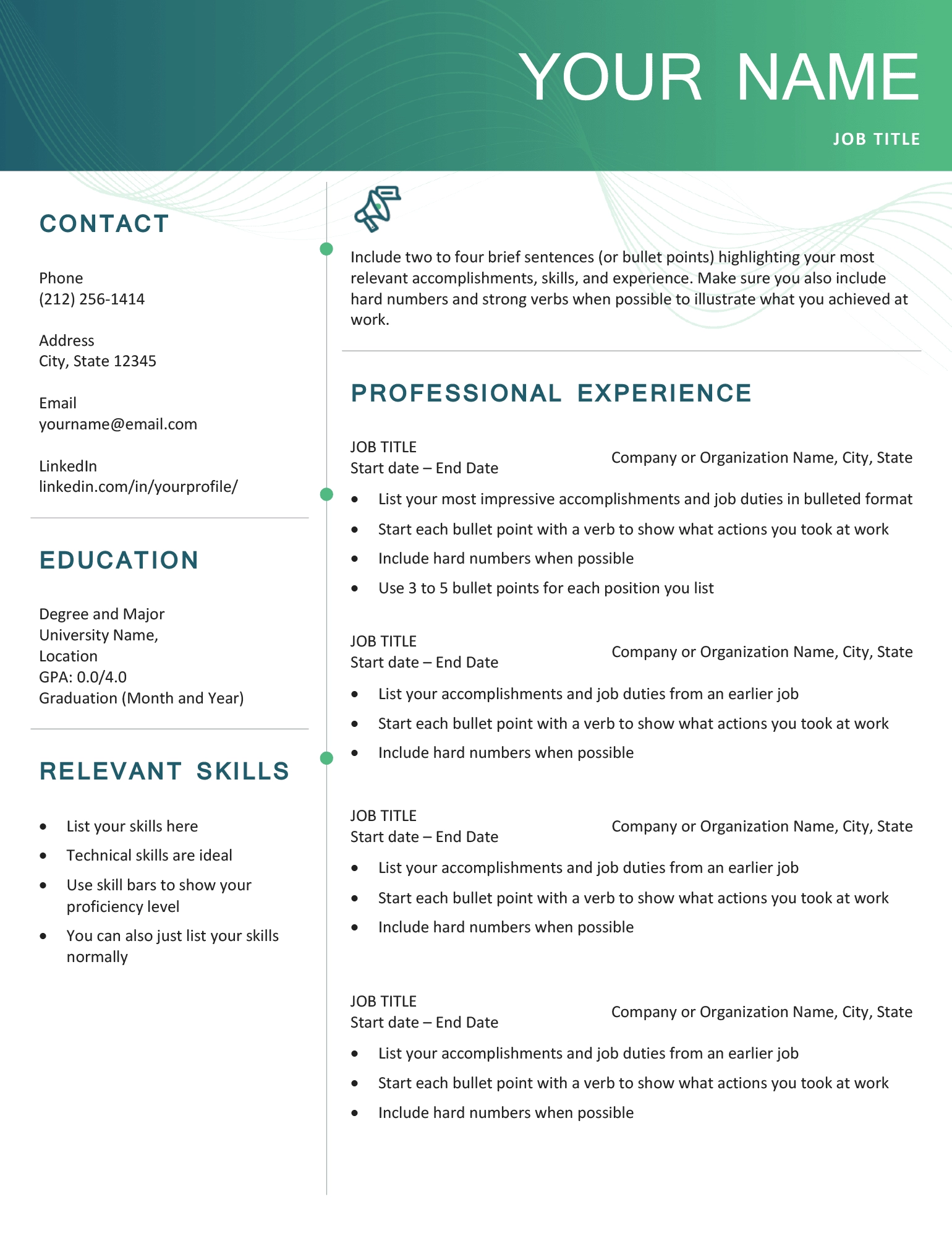 Free Resume Templates Printable