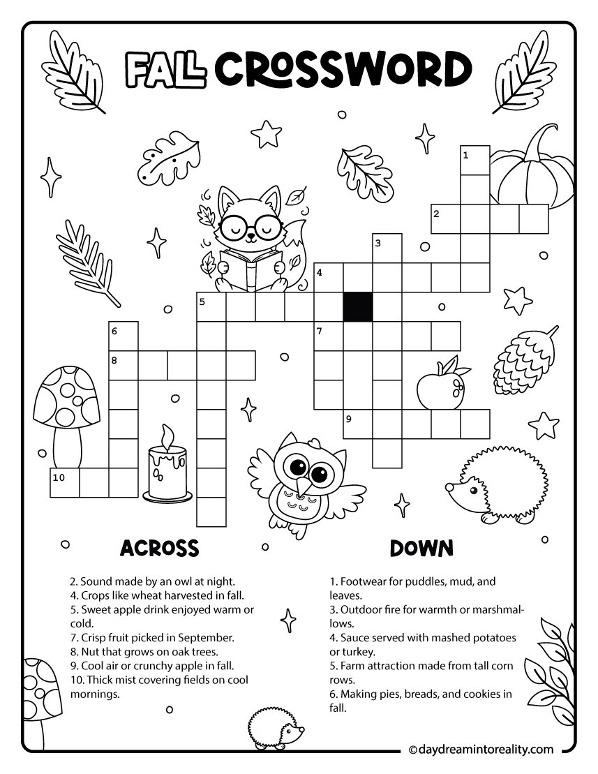 Printable Crossword Puzzles 1st Grade