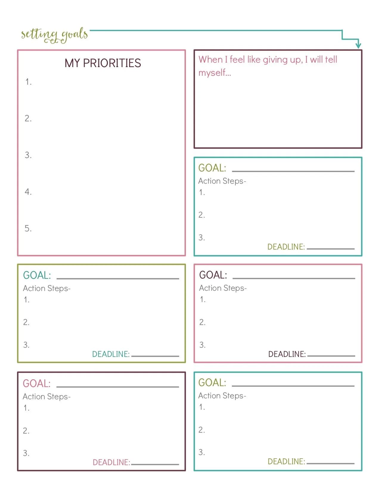 Printable Goal Worksheet For Adults
