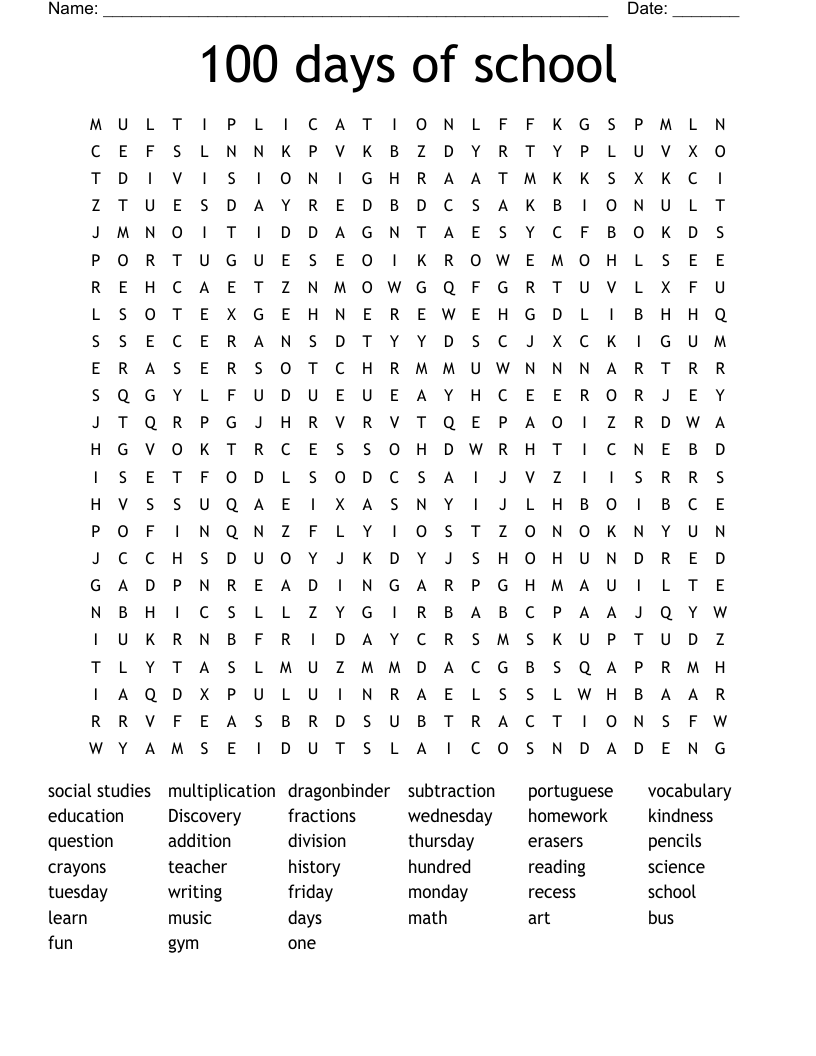 Word Search 100 Words Printable