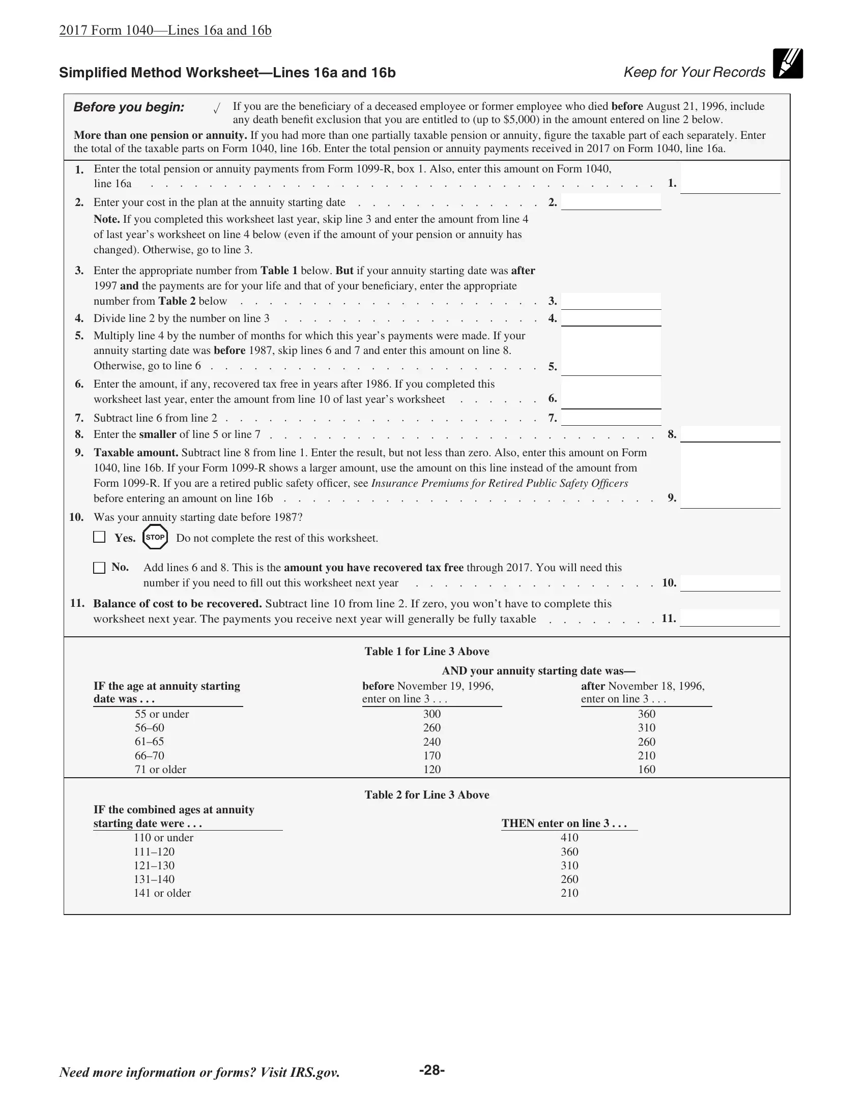 1040 Simplified Method Worksheet PDF Form FormsPal