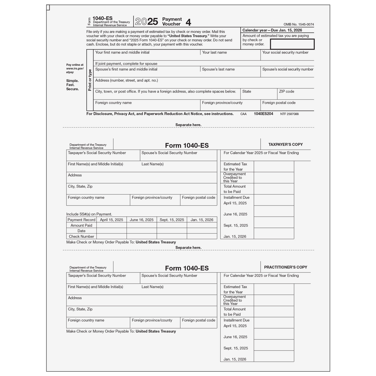 Form 1040 Es 2024 Payment Voucher