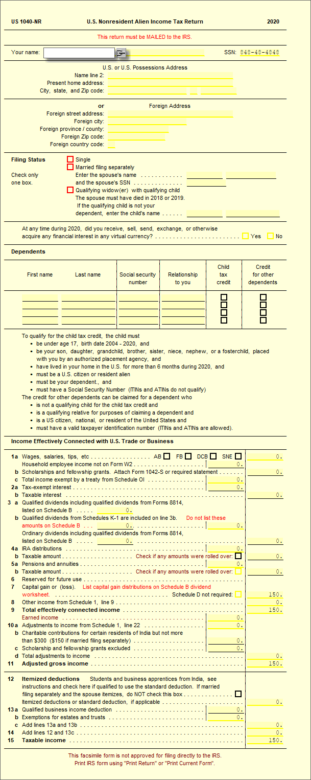 Irs Form 1040 Or 1040-Nr