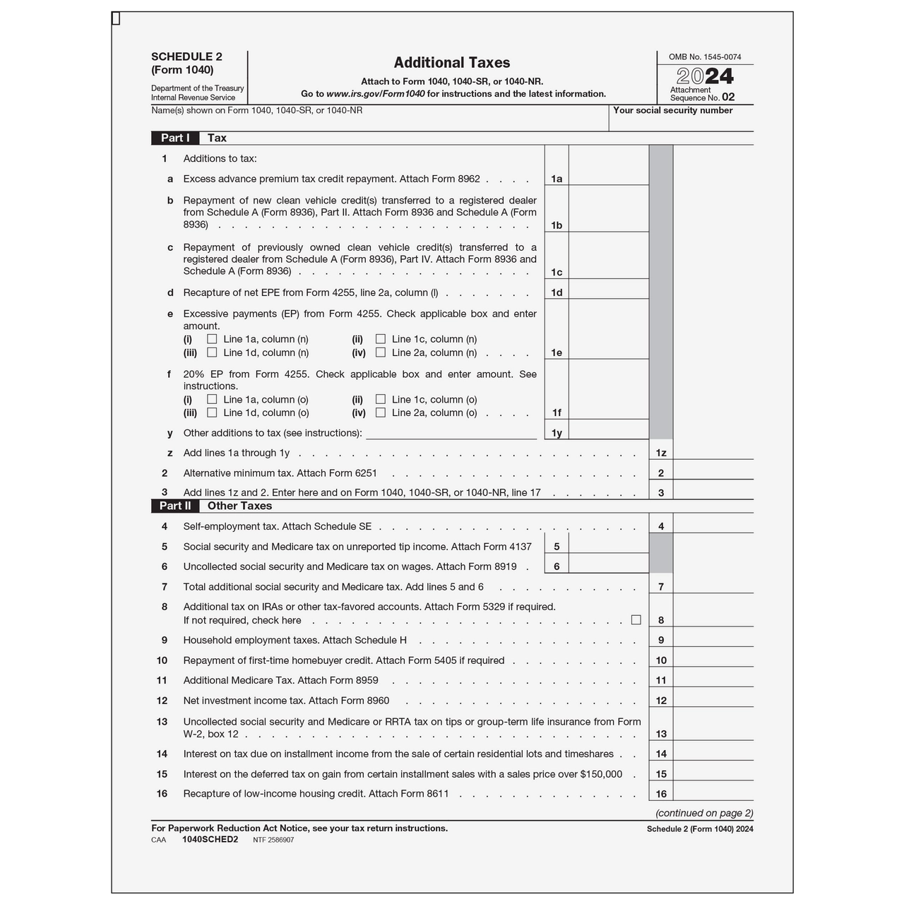 1040SCHED2 Form 1040 Schedule 2 Additional Taxes Page 1 amp 2 