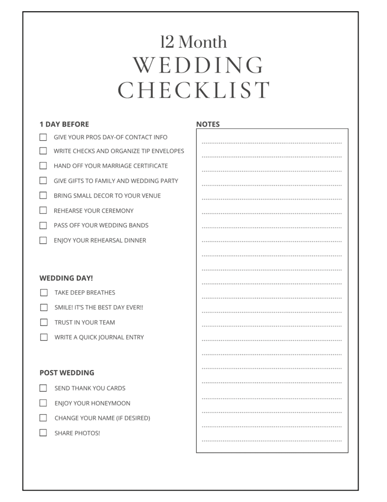 12 Month Wedding Planning Checklist Free Printable Party Ideas 