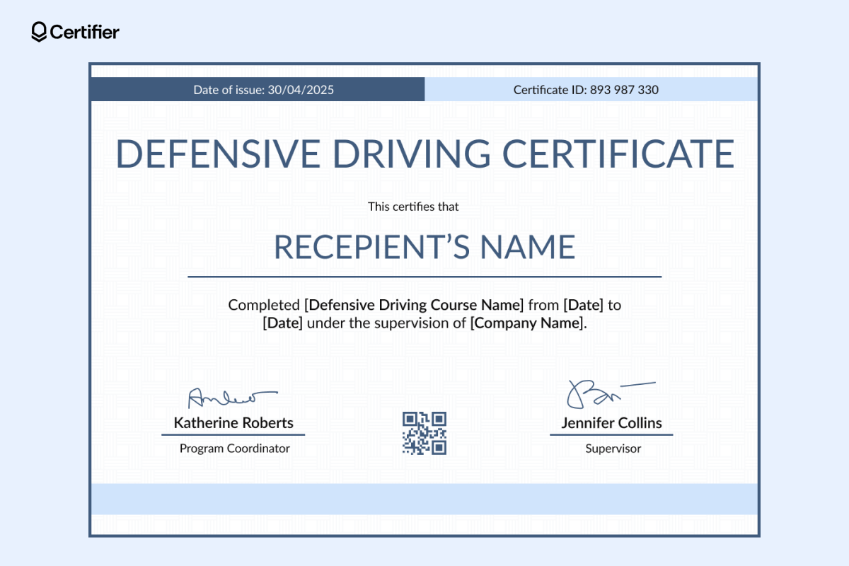 15 Printable Defensive Driving Certificate Templates