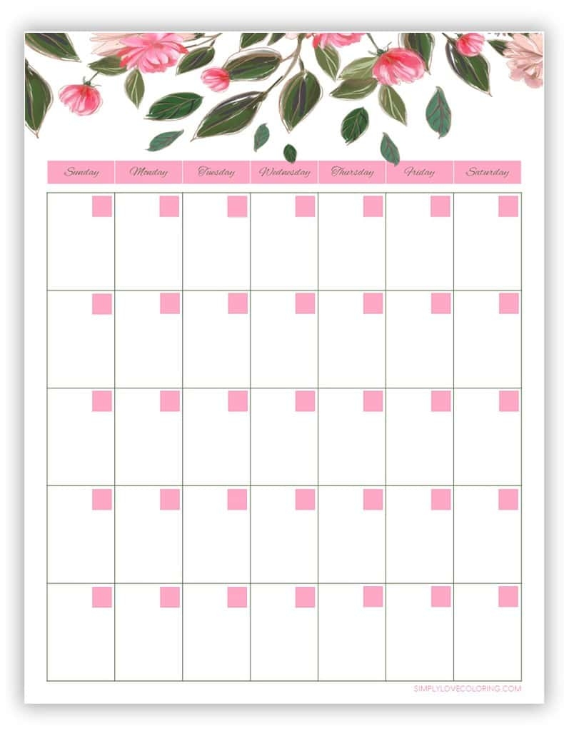 Blank Watercolor Printable Calendar Free