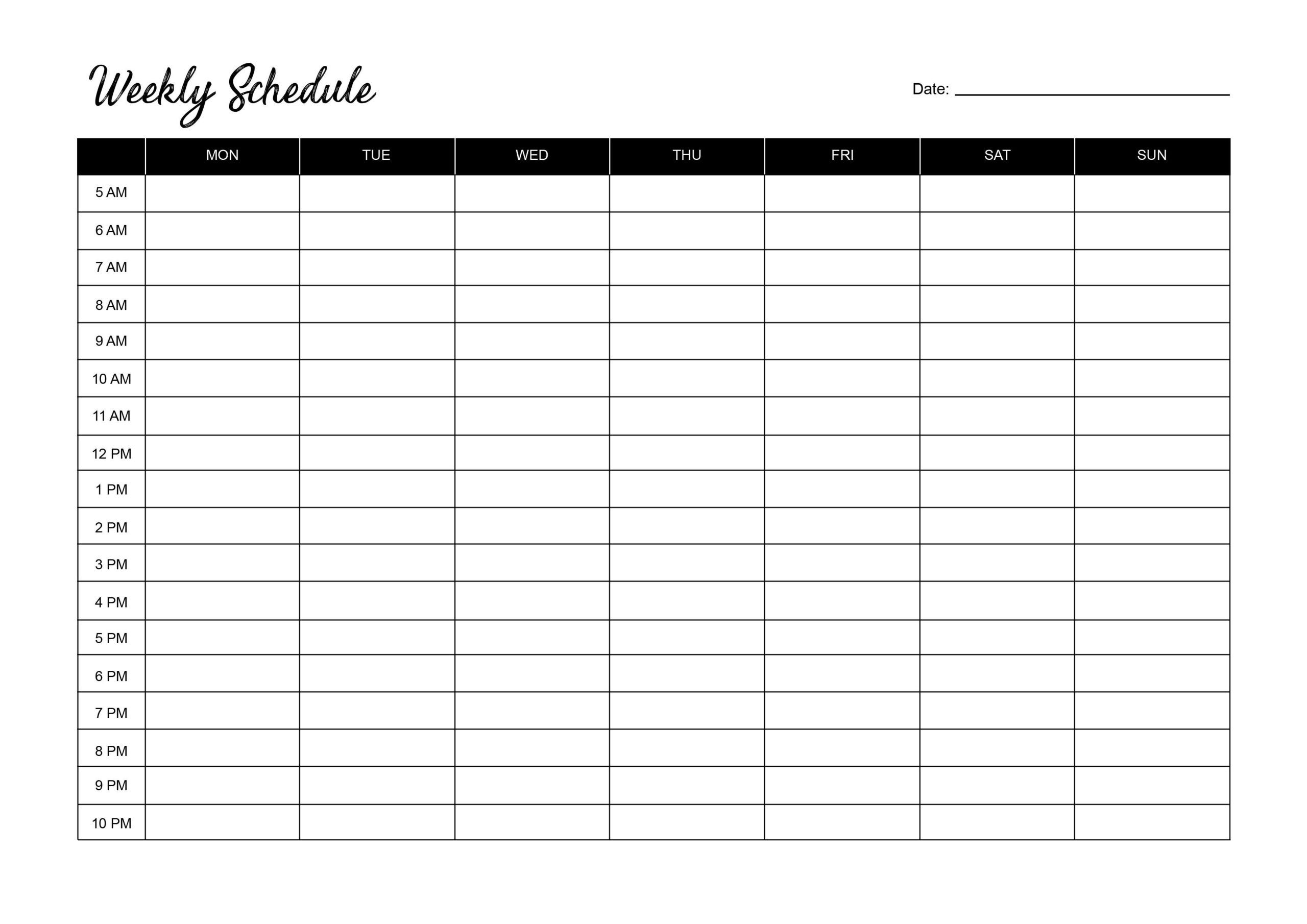 Weekly Schedule Template Printable Pdf