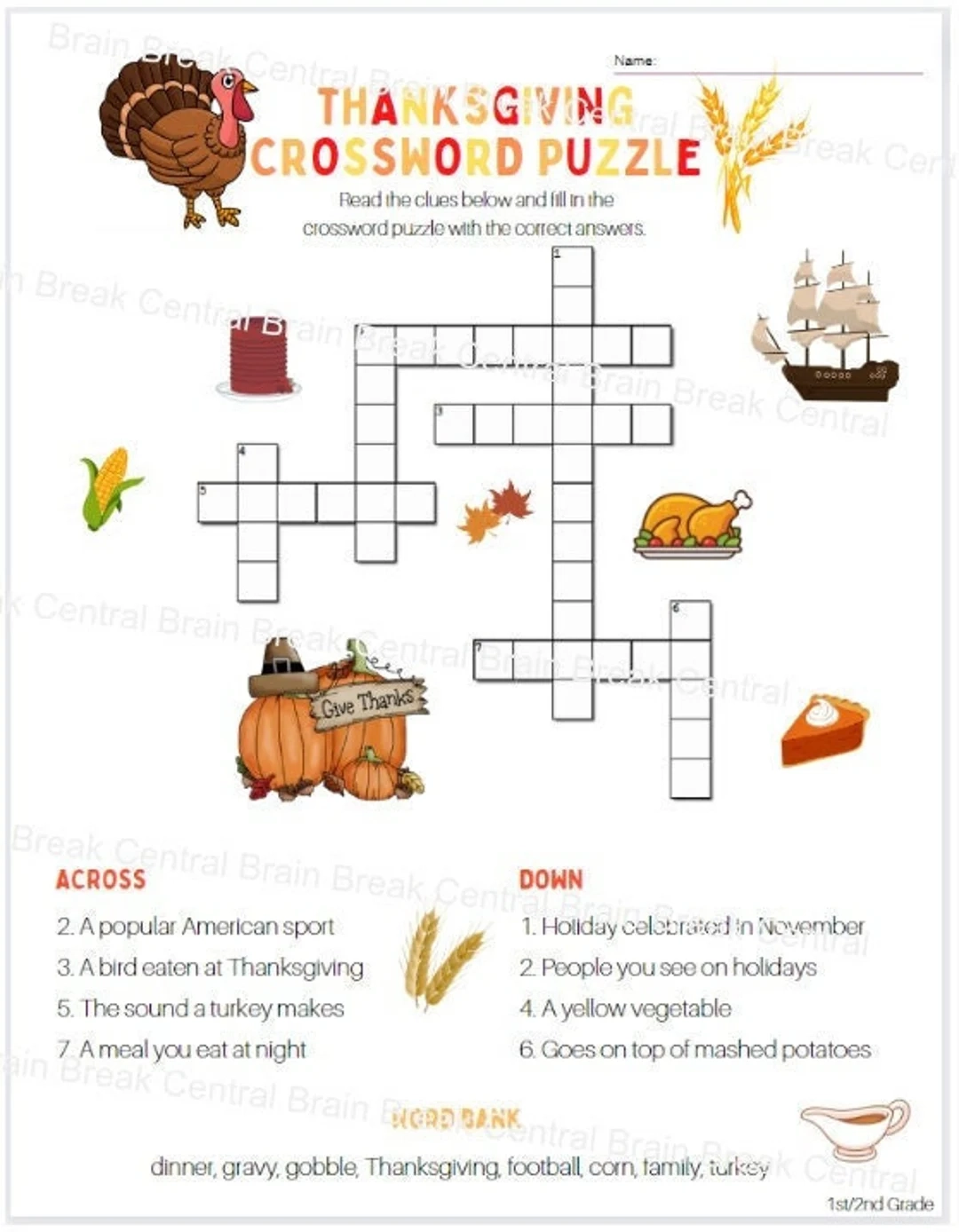 Crossword Puzzles For First Graders Printable