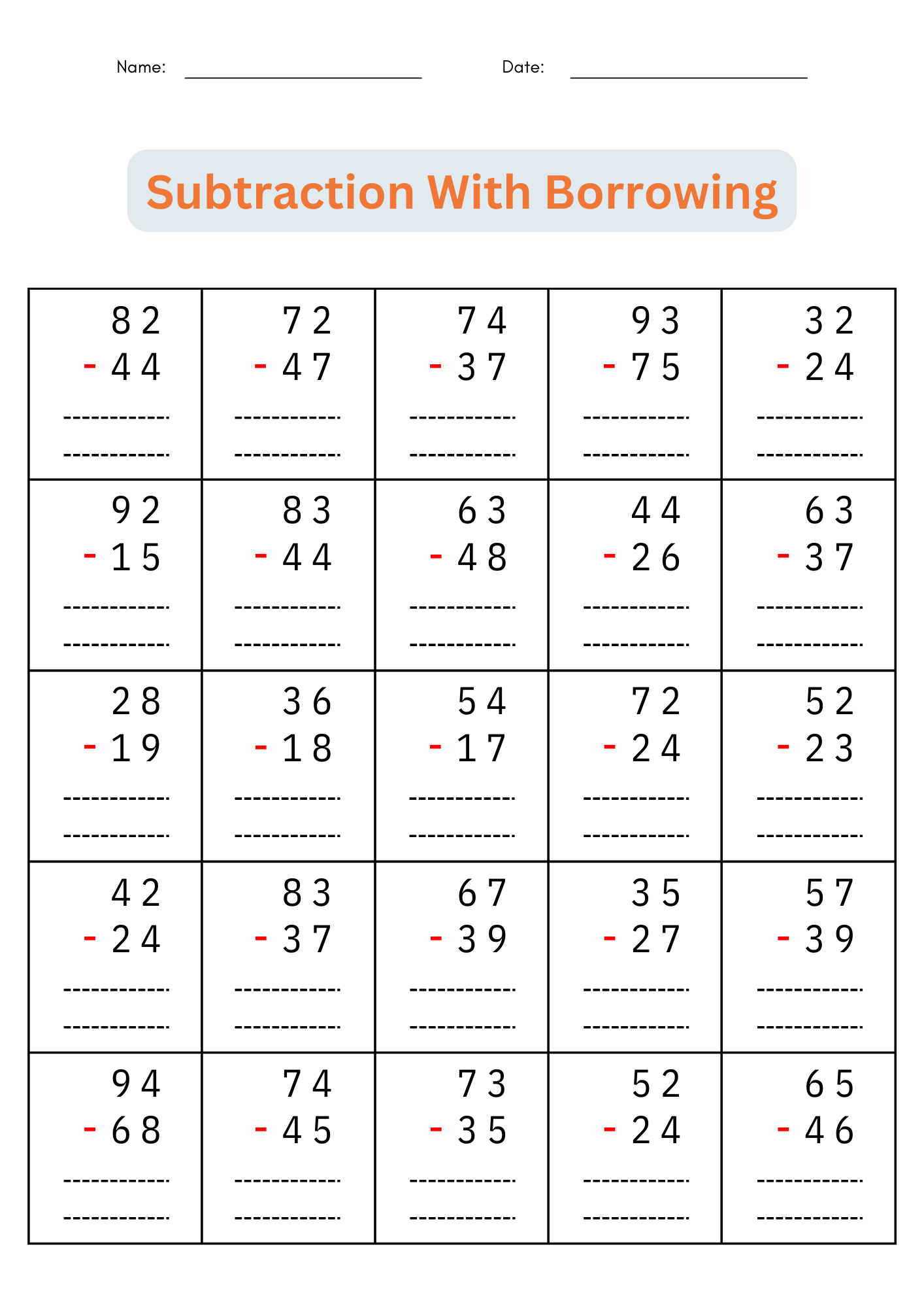 Printable Subtraction Worksheets For Grade 2