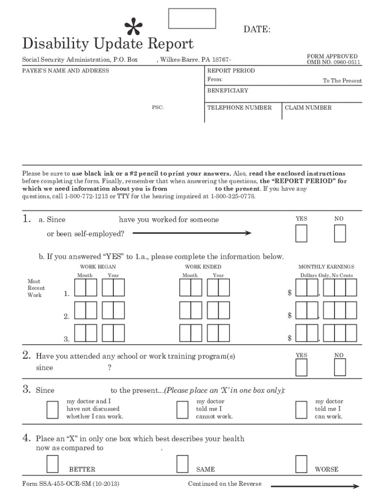 2013 2025 Form SSA 455 OCR SM Fill Online Printable Fillable 
