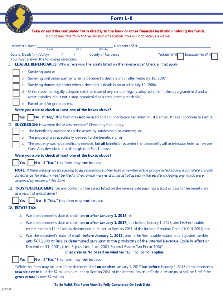 2018 2025 Form NJ DoT L 8 Fill Online Printable Fillable Blank 