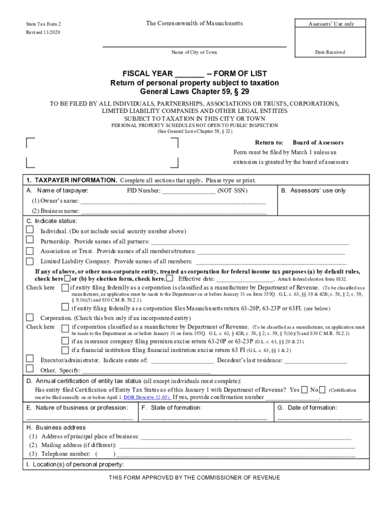 2020 2025 MA State Tax Form 2 Fill Online Printable Fillable 