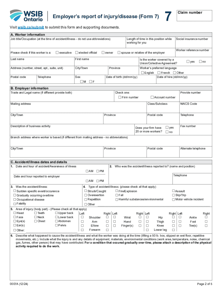 2024 Form Canada WSIB 7 Fill Online Printable Fillable Blank 