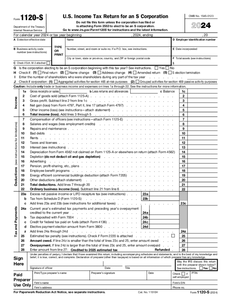 2024 Form IRS 1120S Fill Online Printable Fillable Blank 