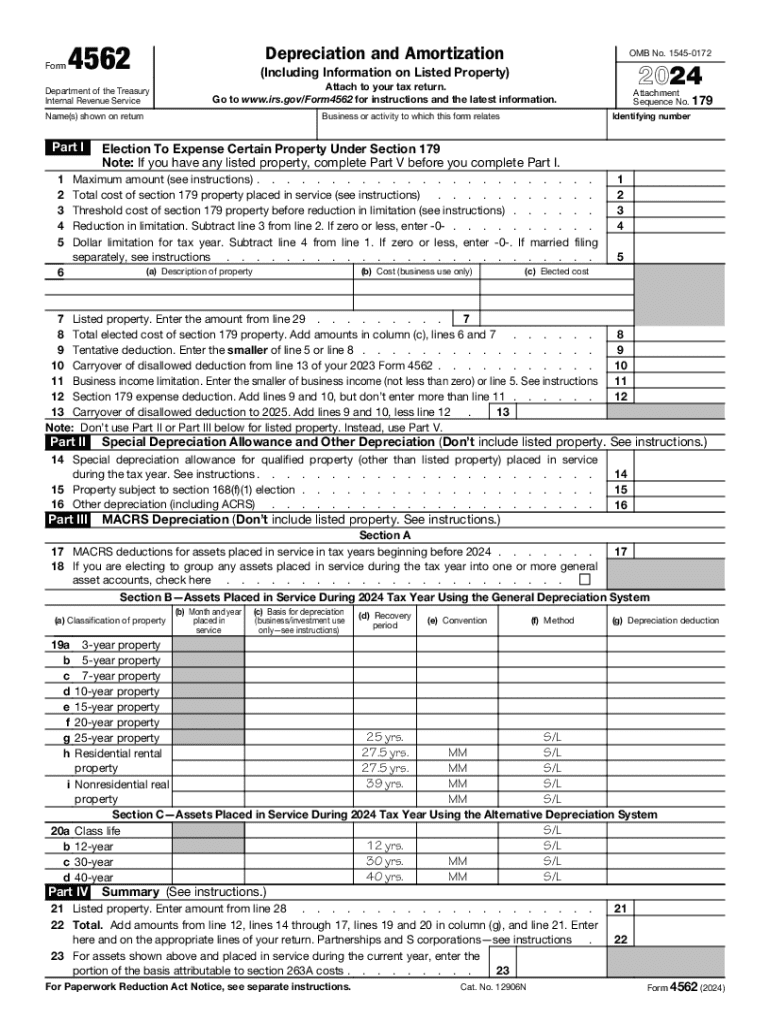 2024 Form IRS 4562 Fill Online Printable Fillable Blank PdfFiller