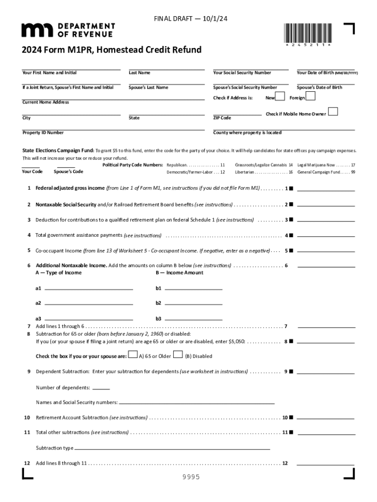2024 Form MN DoR M1PR Fill Online Printable Fillable Blank 