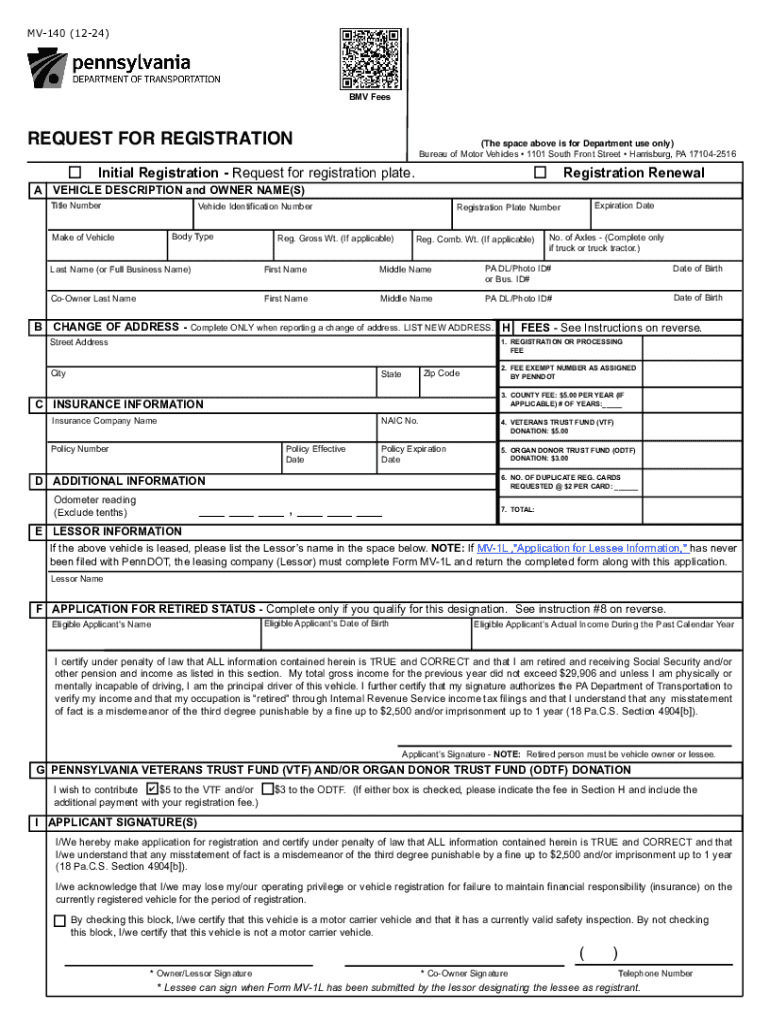 2024 Form PA MV 140 Fill Online Printable Fillable Blank 