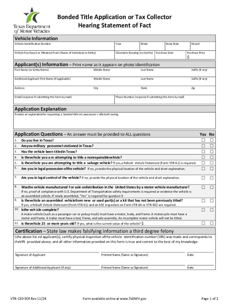 2024 Form TX VTR 130 SOF Fill Online Printable Fillable Blank 