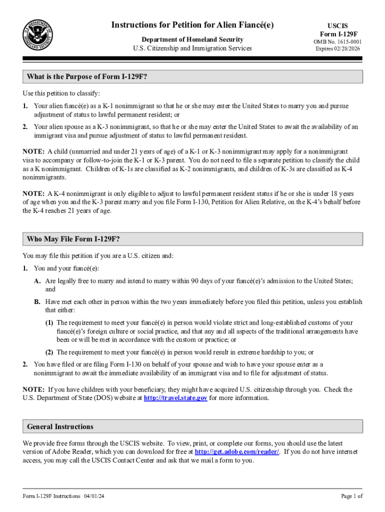 2024 Form USCIS I 129F Instructions Fill Online Printable 