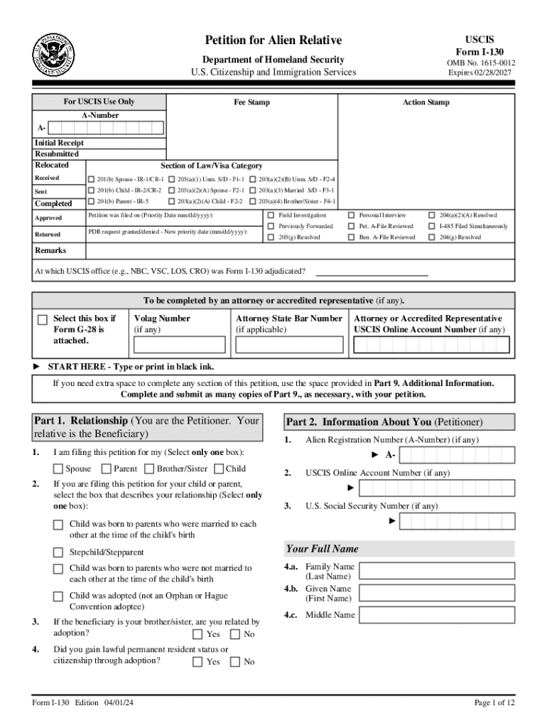 2024 Form USCIS I 130 Fill Online Printable Fillable Blank 