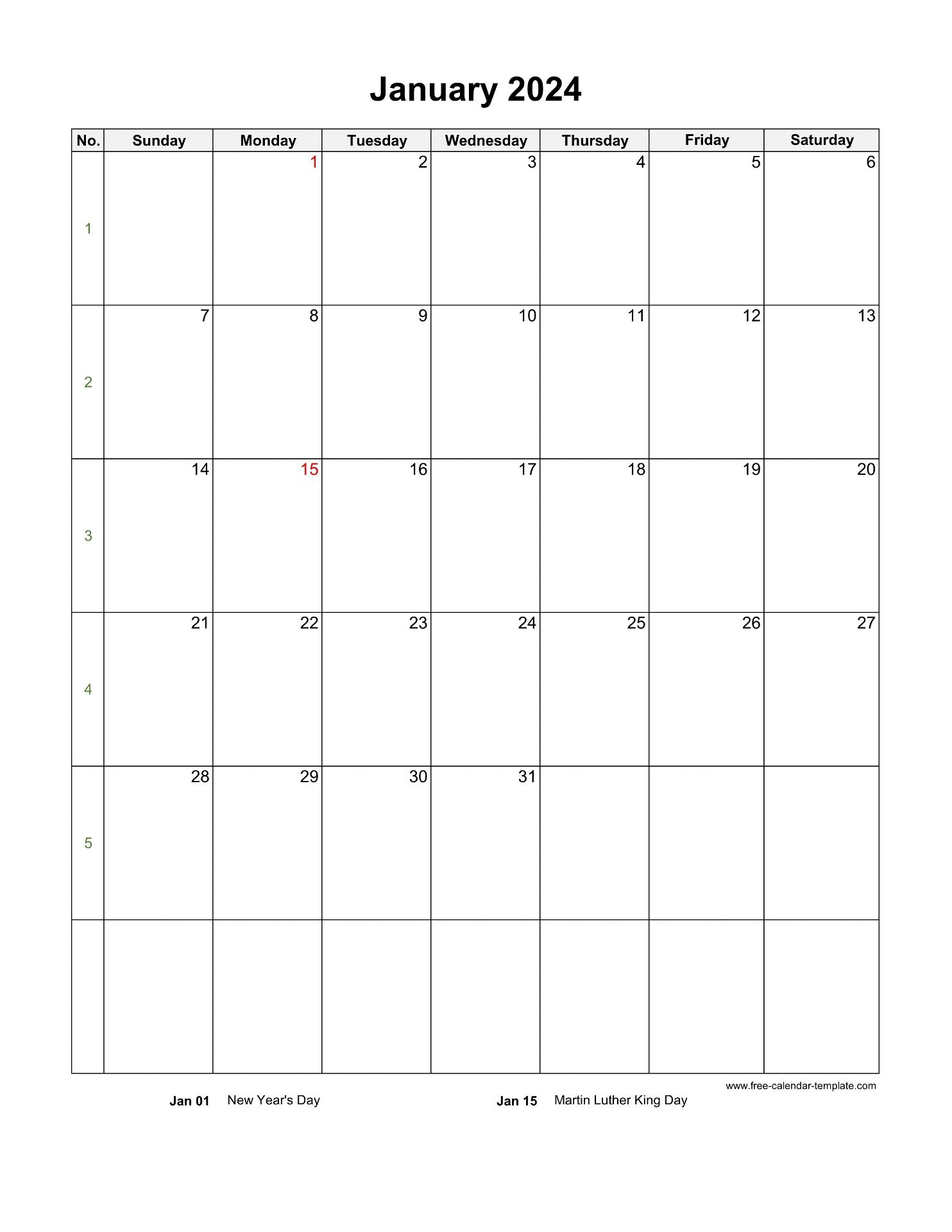 2024 Monthly Calendar Blank Vertical Template Free calendar 
