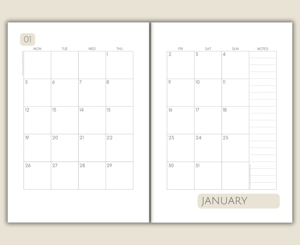 Blank A5 Calendar Printable Free