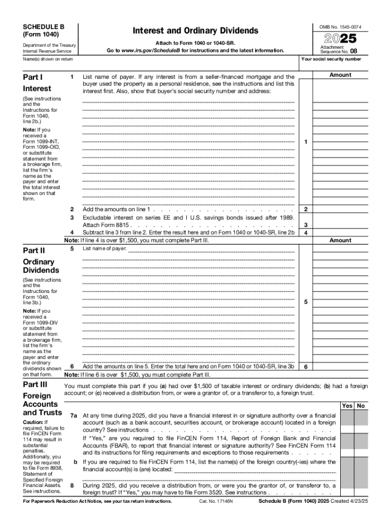 2025 Form IRS 1040 Schedule B Fill Online Printable Fillable 