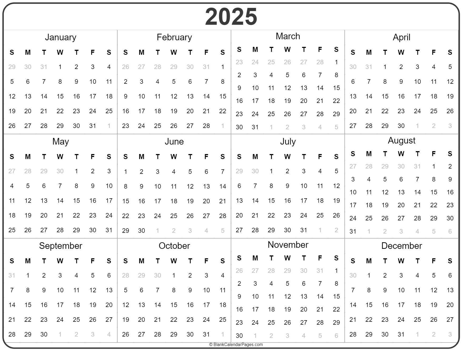 Blank Calendar Template Printable 2025