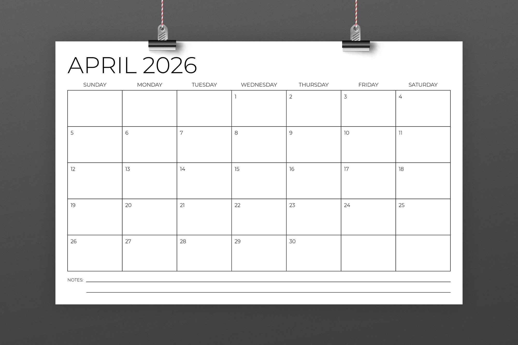 2026 11x17 Calendar Template
