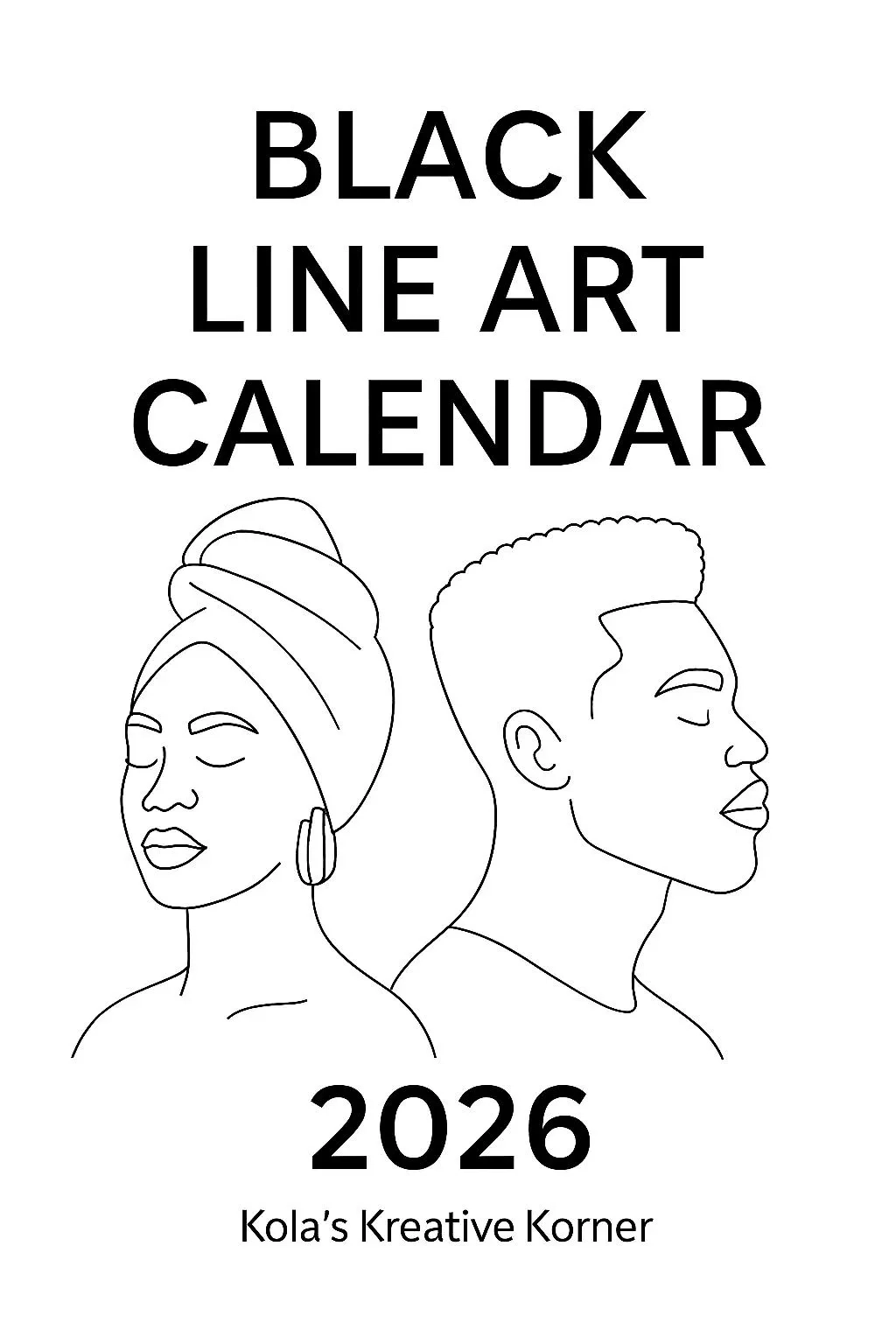 2026 Black Line Art Calendar Minimalist Printable Wall Calendar 