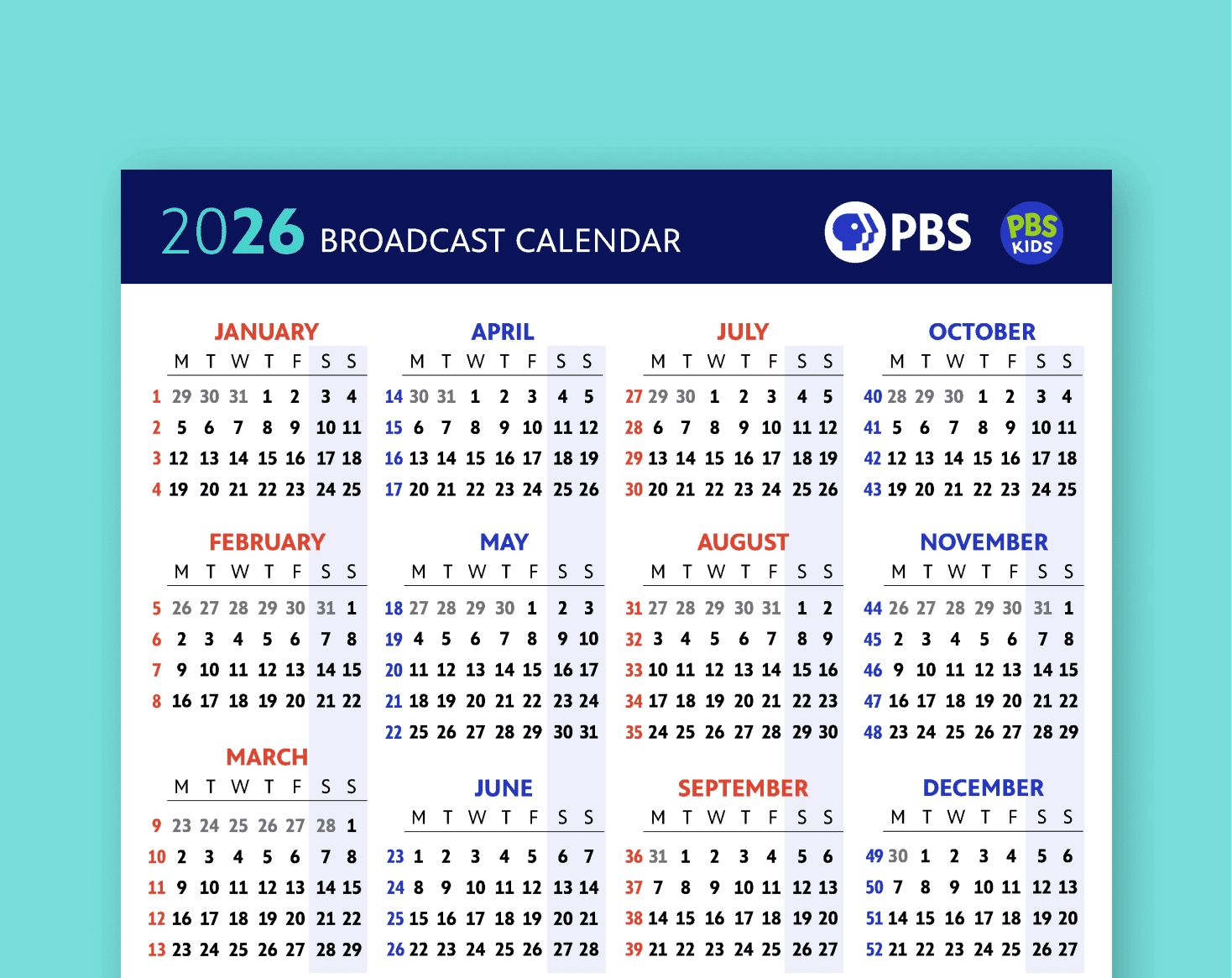 2026 Broadcast Calendar PBS National Corporate Sponsorships