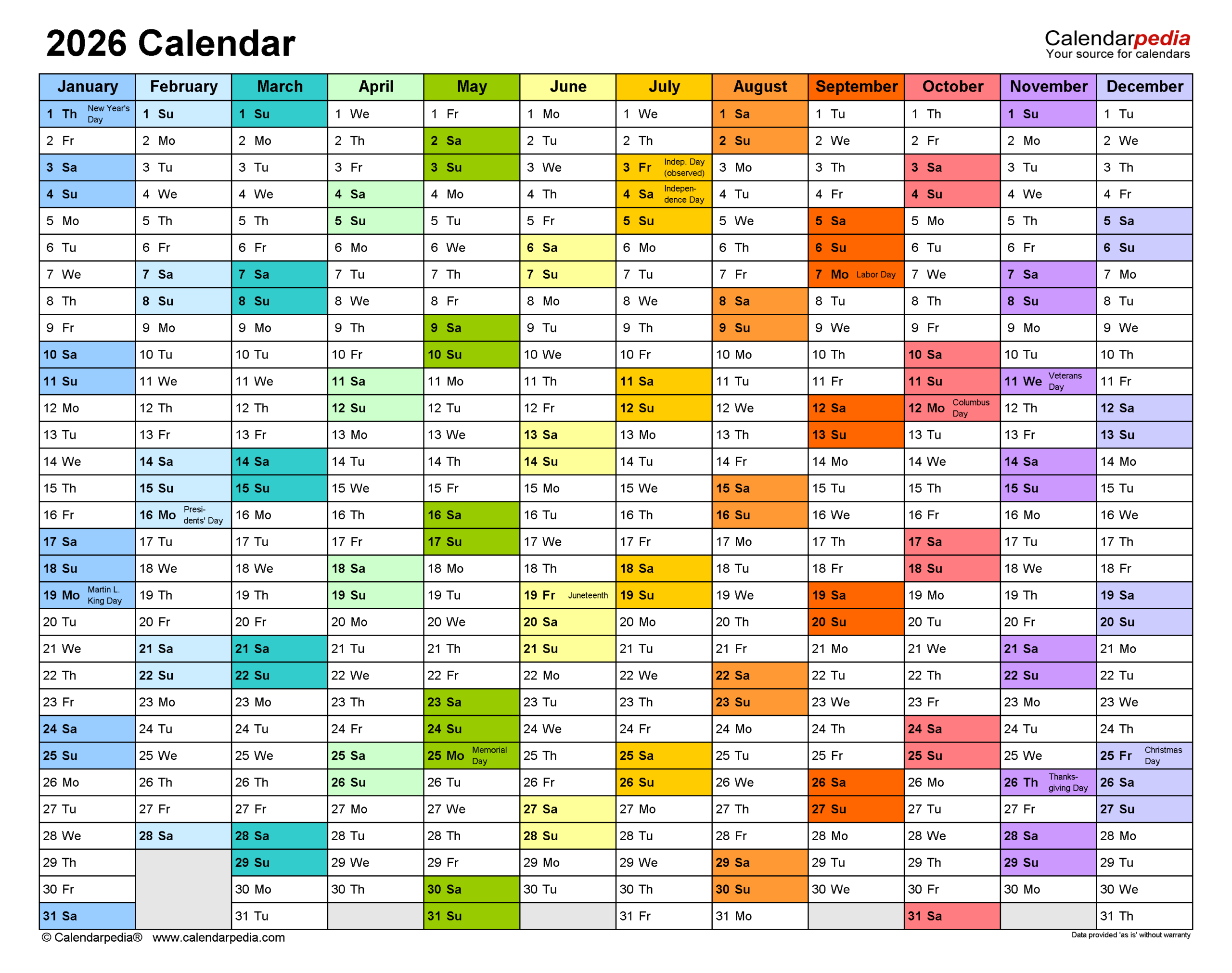2026 Calendar Free Printable PDF Templates Calendarpedia