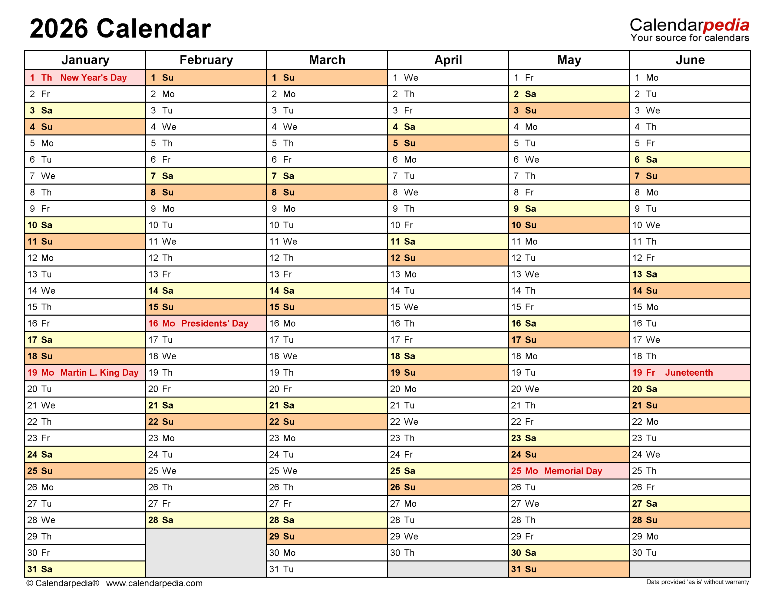 2026 Calendar Free Printable PDF Templates Calendarpedia