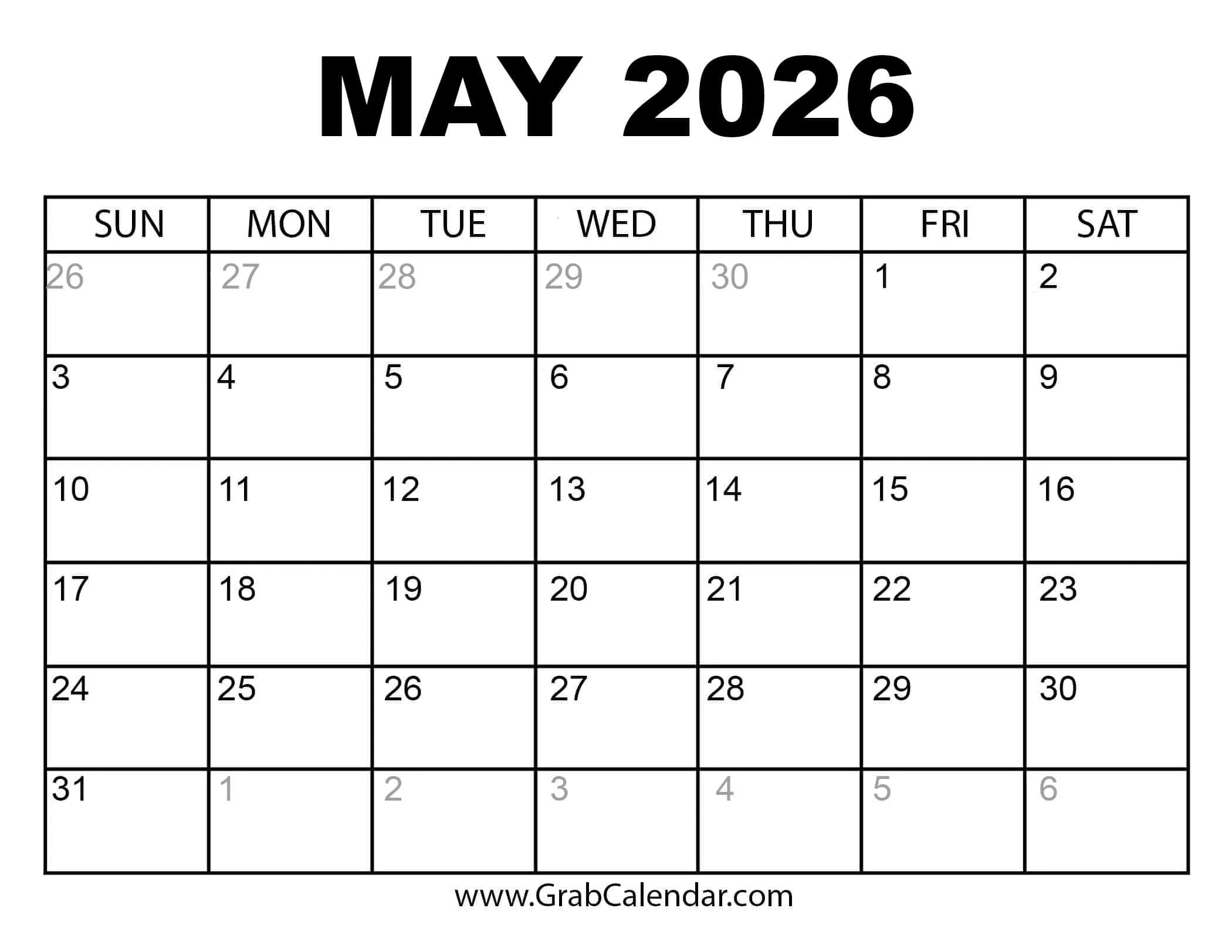 2026 Calendar Grab Calendar