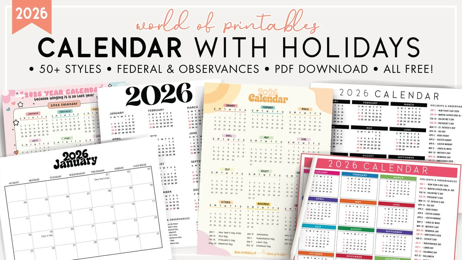 2026 Calendar With All Holidays And Observances Printable