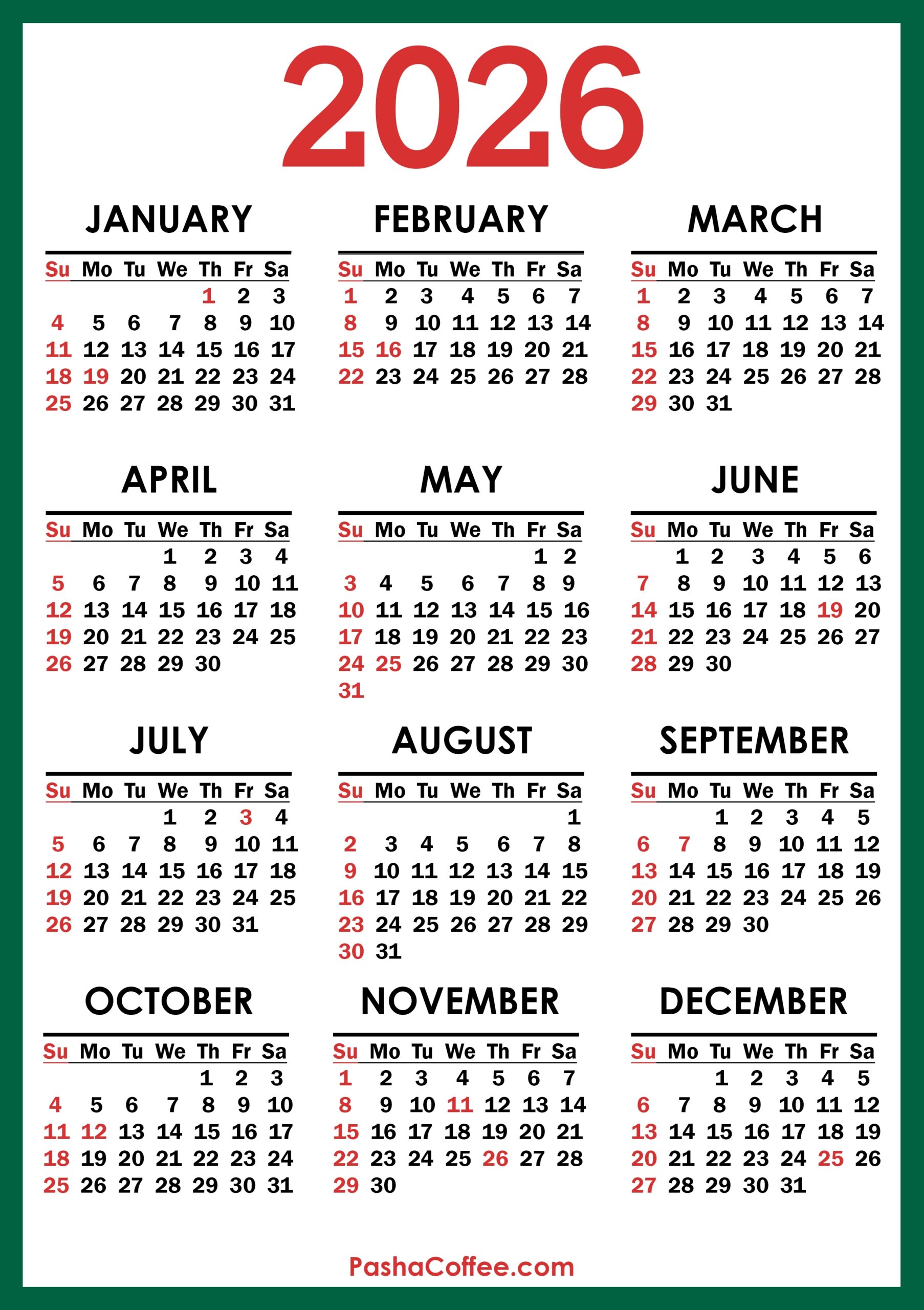 2026 Us Calendar With Holidays Printable