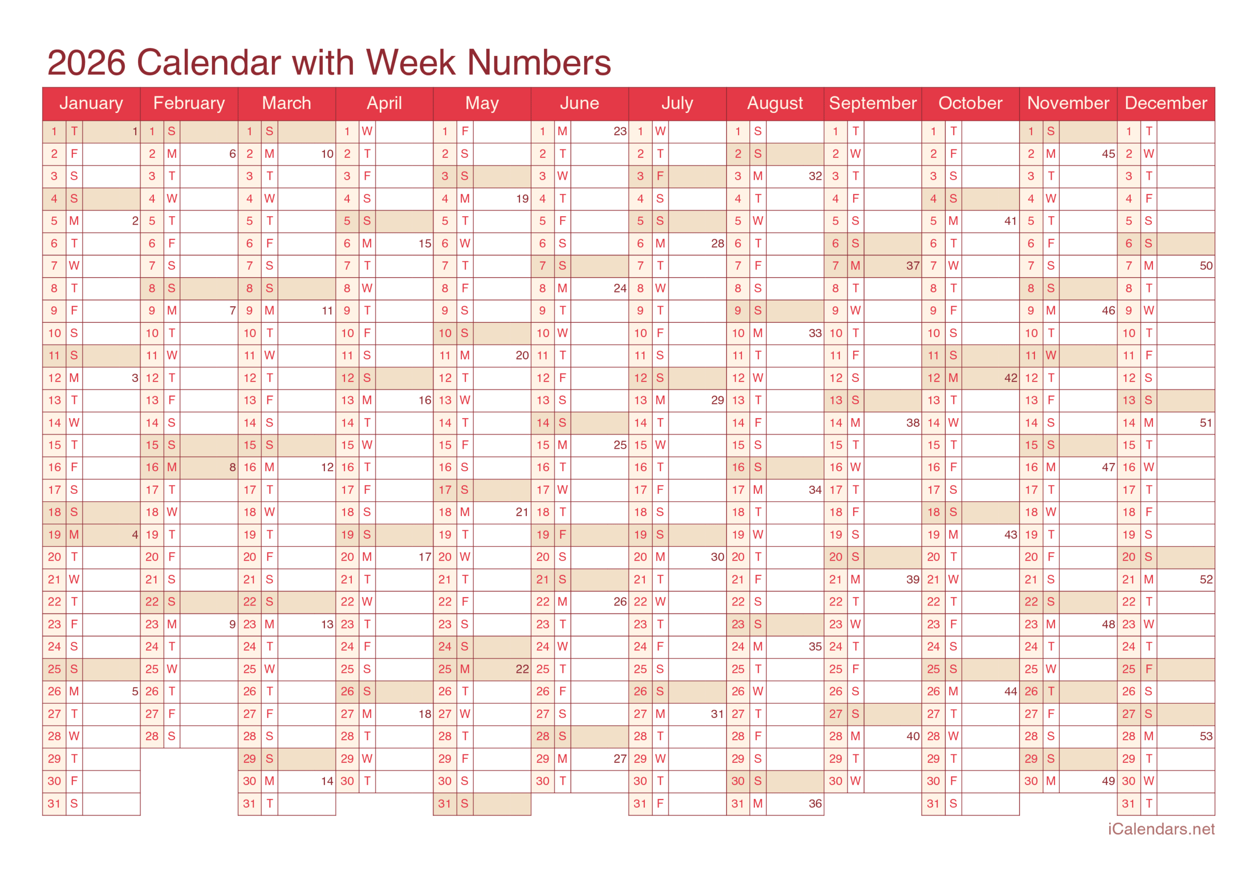November Calendar 2026 Printable Weekdays