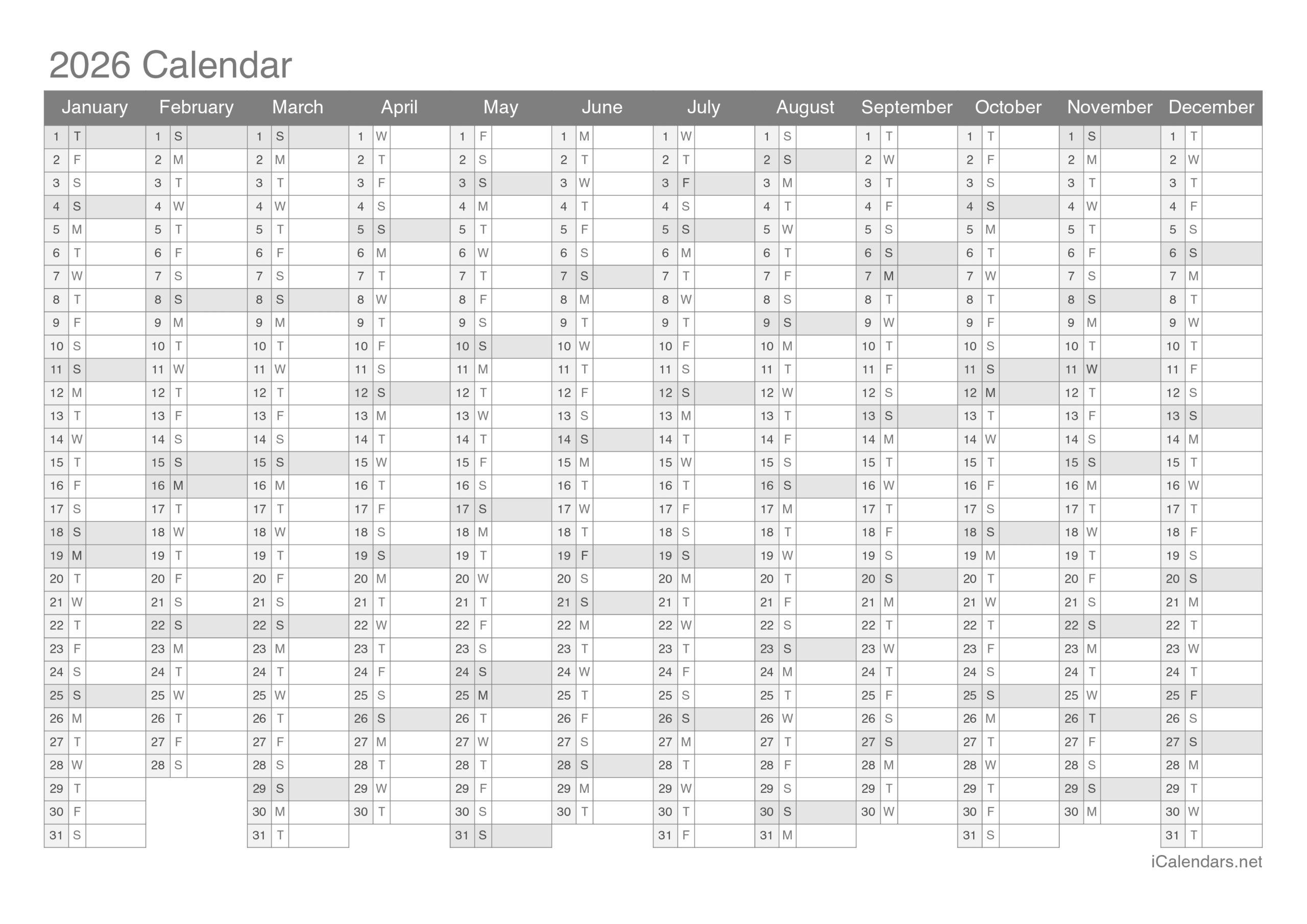 2026 Blank Printable Calendars