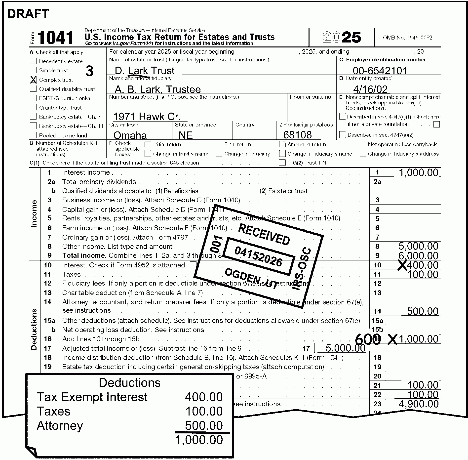 Irs Form 1041-Es