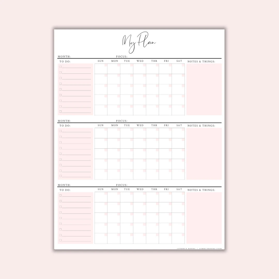 3 Month Calendar 3 Month Printable Calendar 90 Day Plan Instant 