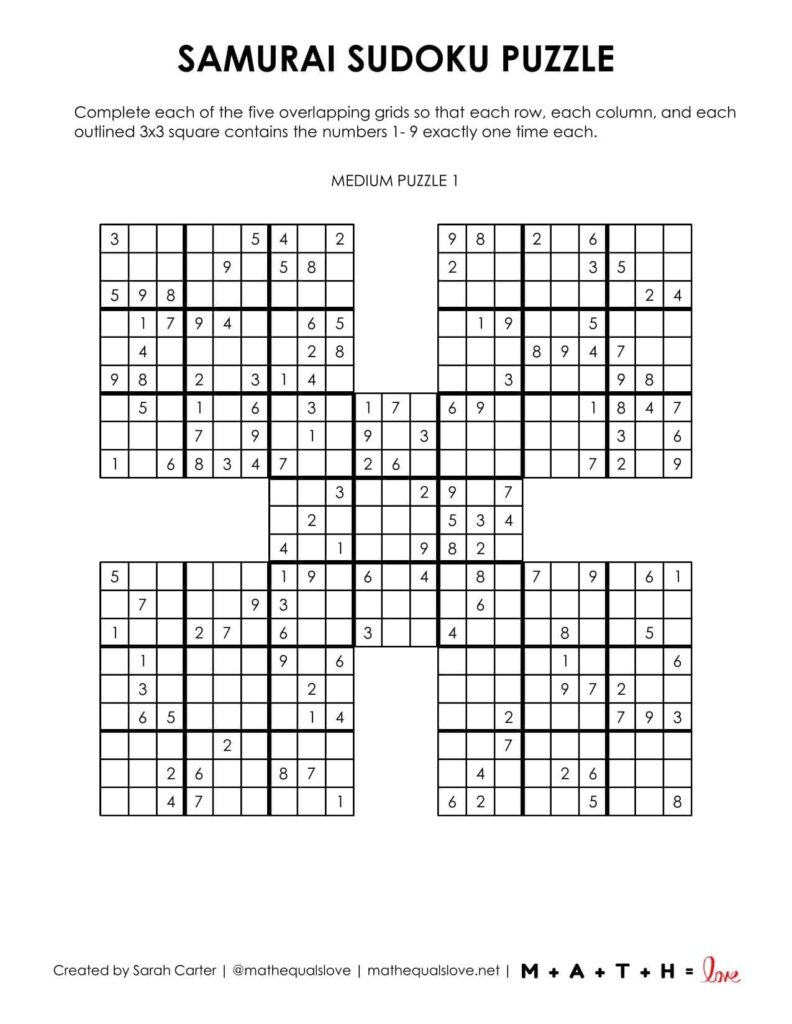 Free Printable Hard Samurai Sudoku Puzzles